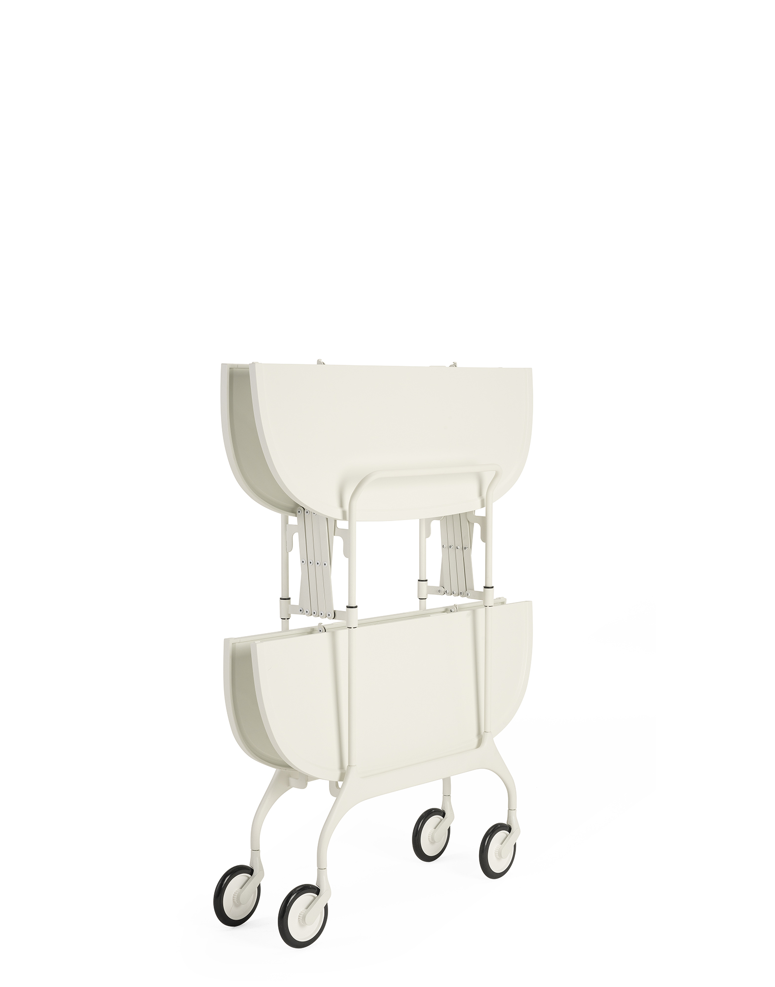 Gastone Servierwagen von Kartell, matt, zusammengeklappt. Praktischer, klappbarer Küchenwagen mit Rollen für den flexiblen Einsatz.