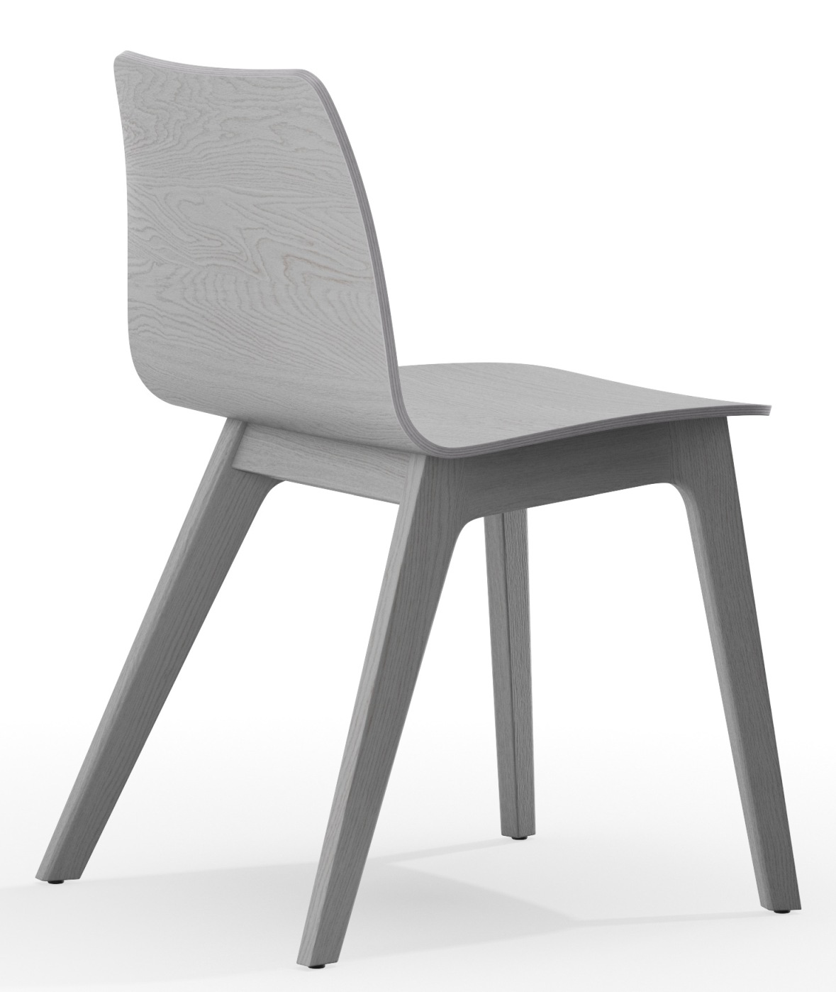 Morph Plus Holzstuhl Zeitraum, Ansicht von hinten, moderner Holzstuhl in Grau für Esszimmer und Wohnbereich.
