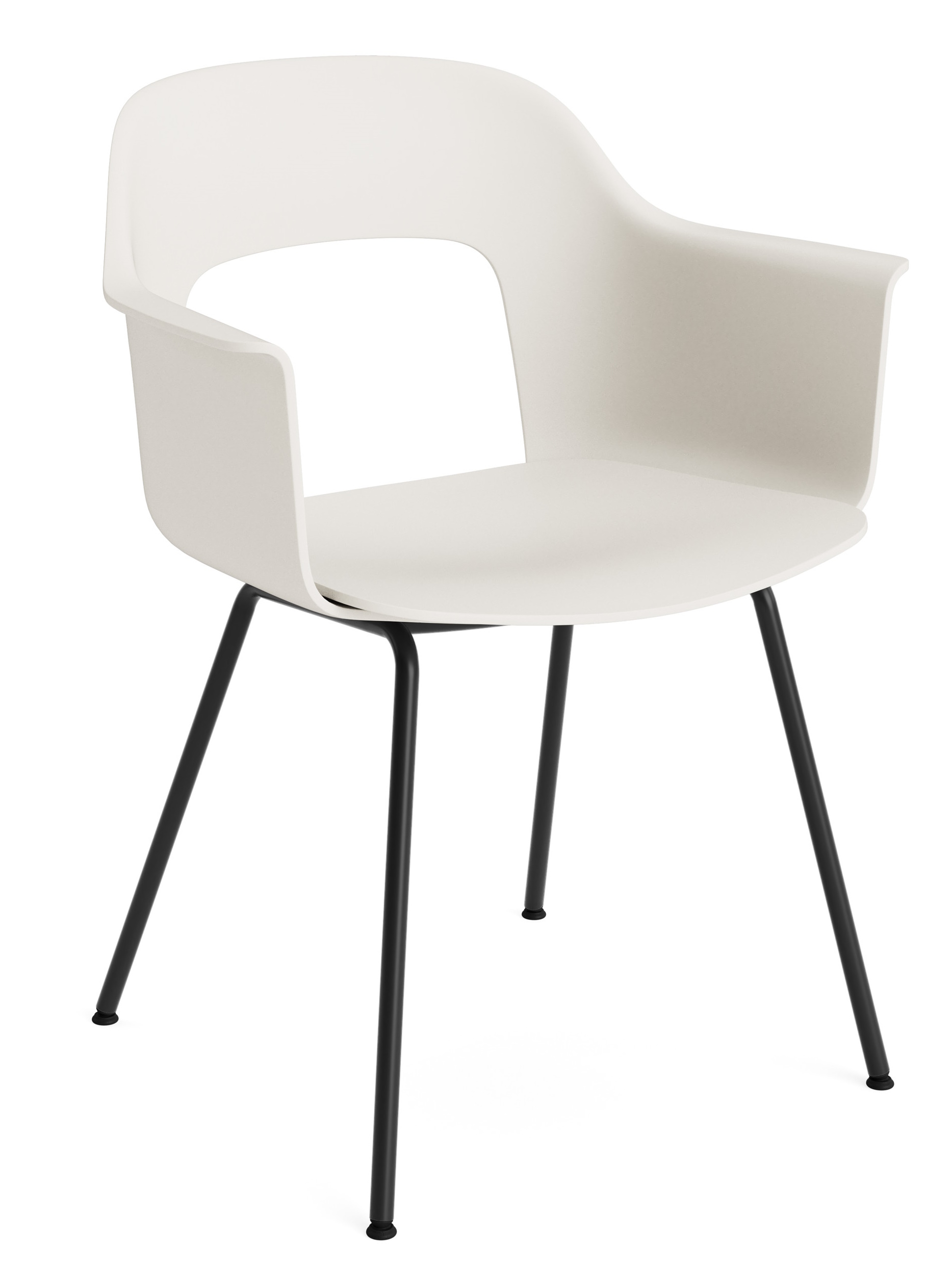 Weißer Layout Armchair 211 Armlehnstuhl von Hay mit schwarzen Beinen, moderner Designstuhl für Esszimmer und Büro.