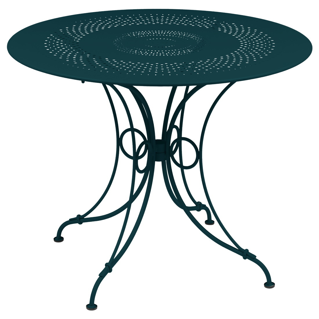 Grüner Fermob 1900 Gartentisch aus Metall mit durchbrochenem Muster für den Außenbereich.