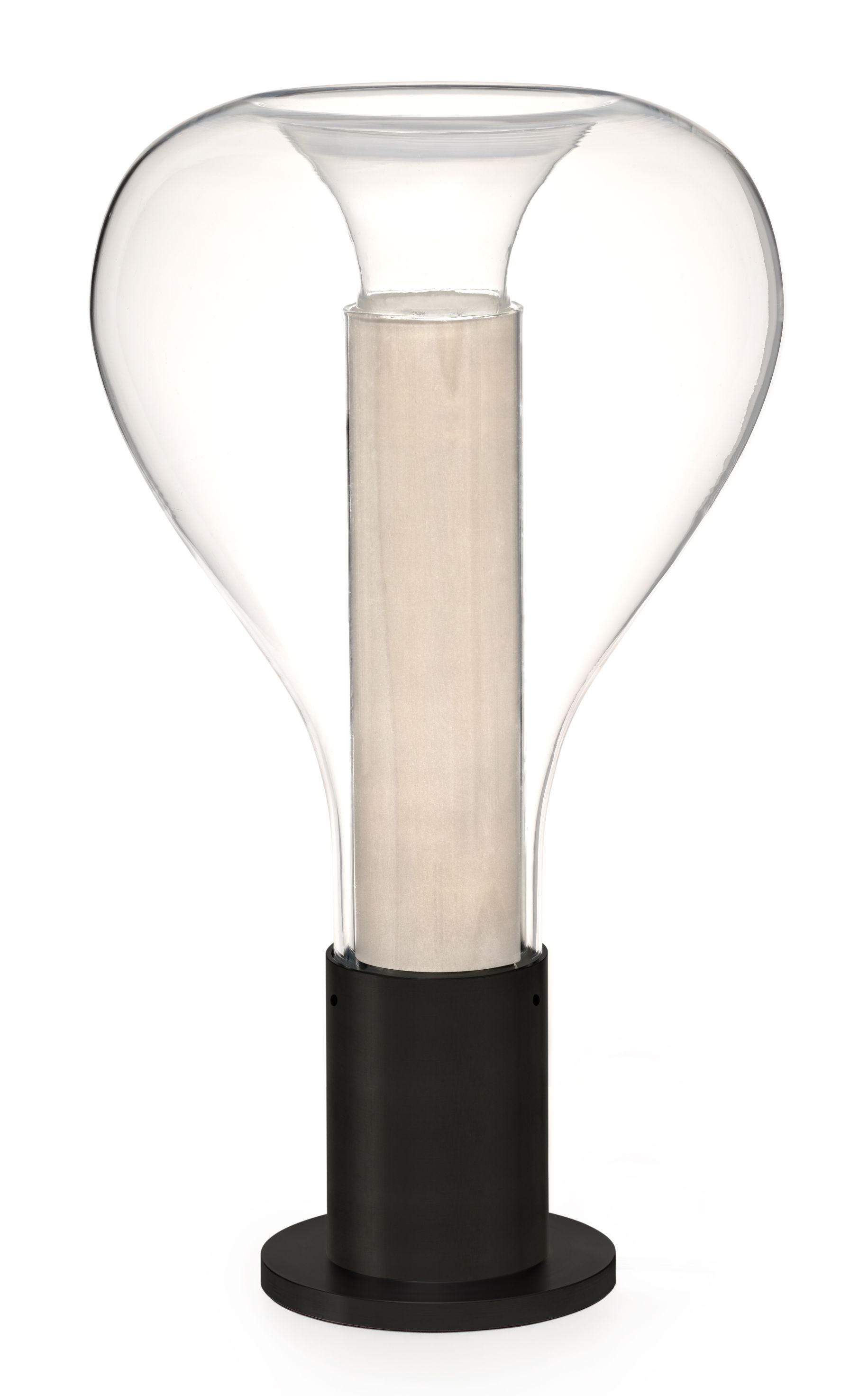 Eris Tischleuchte von LZF Lamps: Moderne Designlampe mit transparentem Lampenschirm und schwarzem Fuß.