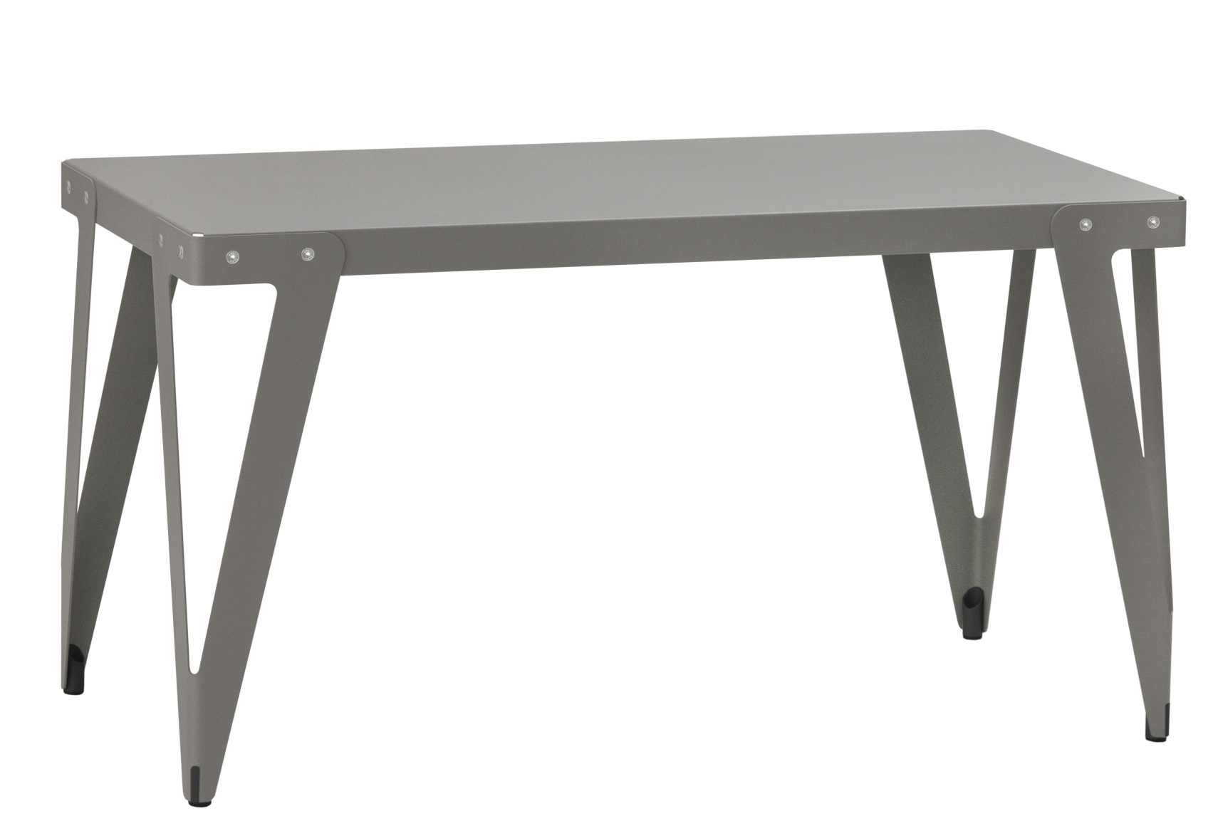 Grauer Lloyd Outdoor Tisch mit gerader Tischplatte und markanten, V-förmigen Beinen. Funktionale Gartenmöbel.