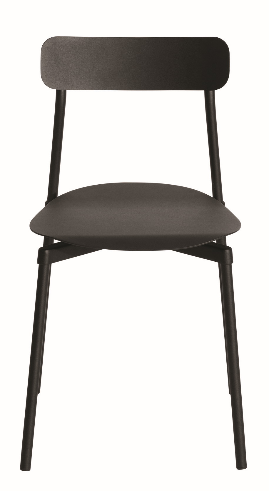 Fromme Chair Stuhl von Petite Friture, minimalistischer Esszimmerstuhl in Dunkelgrau mit Stahlgestell.