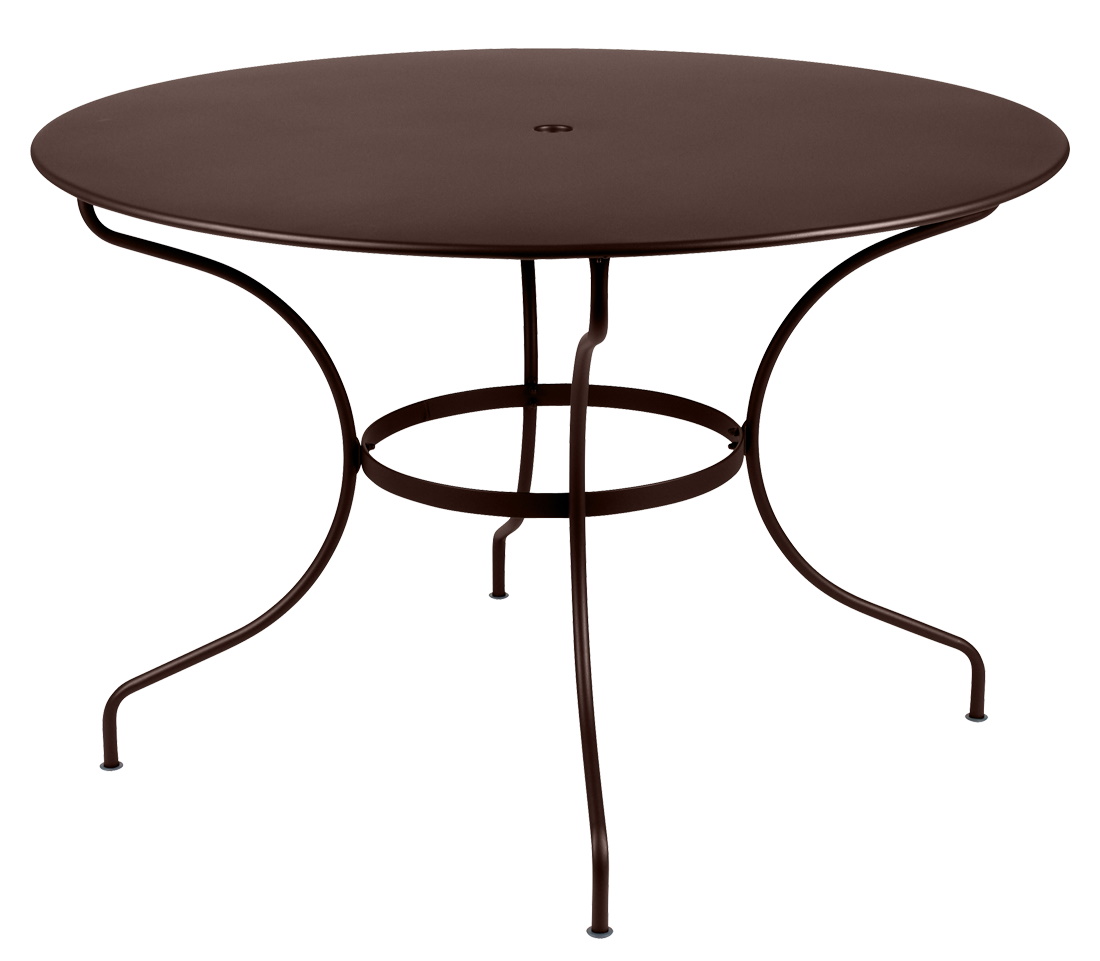 Opéra+ Gartentisch von Fermob, runder Metalltisch in Braun für den Außenbereich, ideal für Terrasse und Garten.