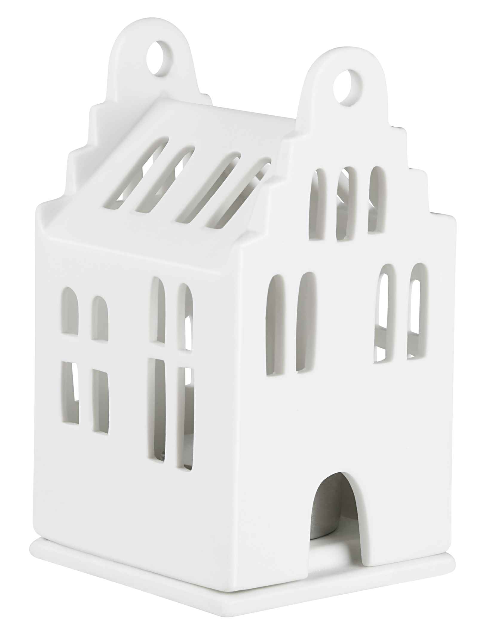 Weißes Zuhause Lichthaus im Grachtenhaus-Stil, Teil eines 4er Sets, dekorative Fenster und Öffnungen.