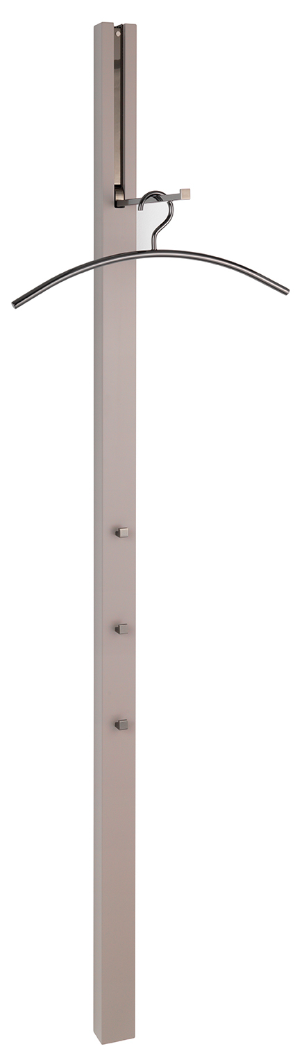 Line Garderobenelement von Schönbuch: Freistehende Garderobe mit Kleiderbügel und Haken in Taupe.