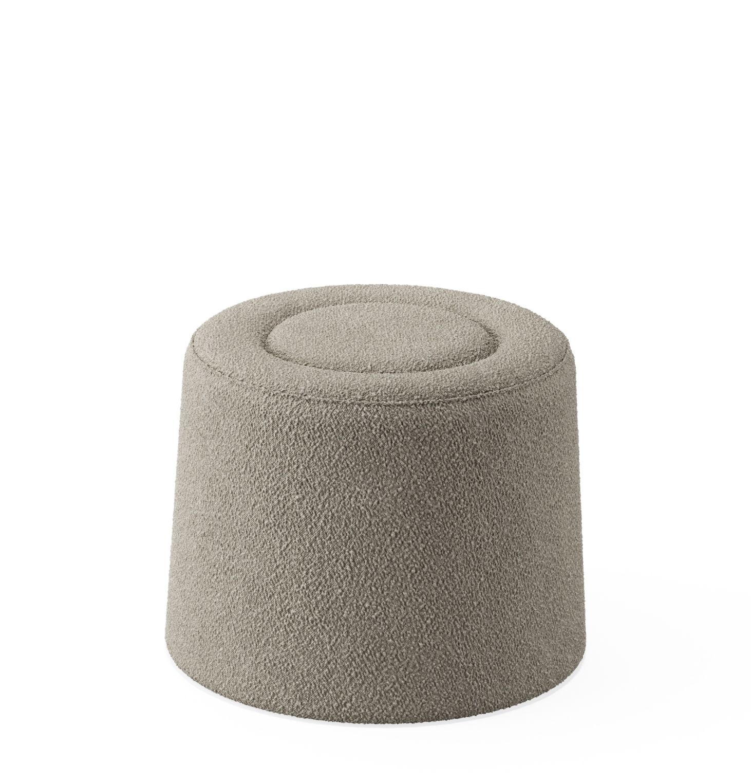 Beiger Praline Hocker von Woud, Ø52cm, gepolstert und ideal als Sitzhocker oder Fußhocker.