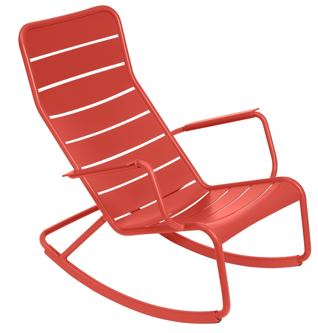 Roter Luxembourg Schaukelstuhl von Fermob für den Garten oder die Terrasse. Outdoor Möbel.
