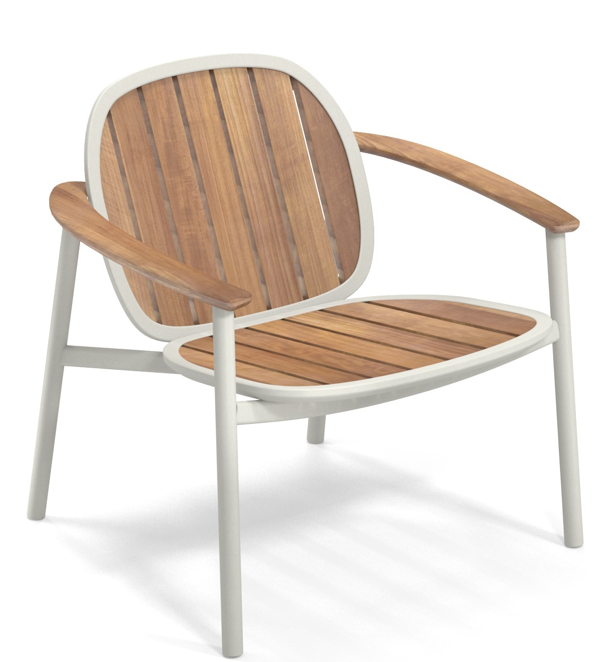 Twins Lounge Chair von Emu, Outdoor Armlehnstuhl mit Holzlatten in Sitzfläche und Rückenlehne.