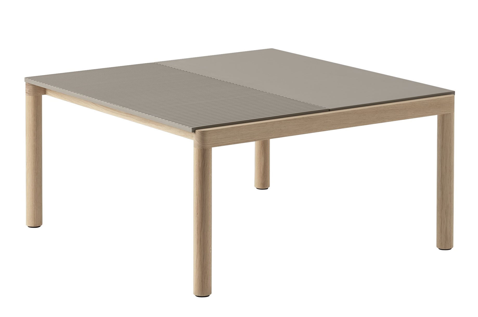 Muuto Couple Coffee Table Couchtisch mit grauer Tischplatte und hellem Holzgestell, modernes Design.