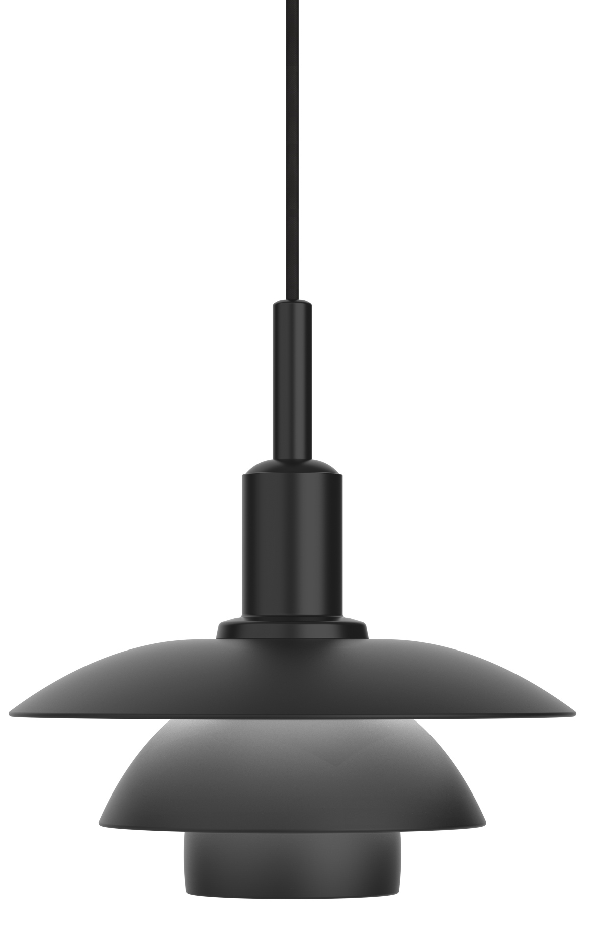 Schwarze PH 3/3 Pendelleuchte von Louis Poulsen, skandinavisches Design für stilvolle Beleuchtung.