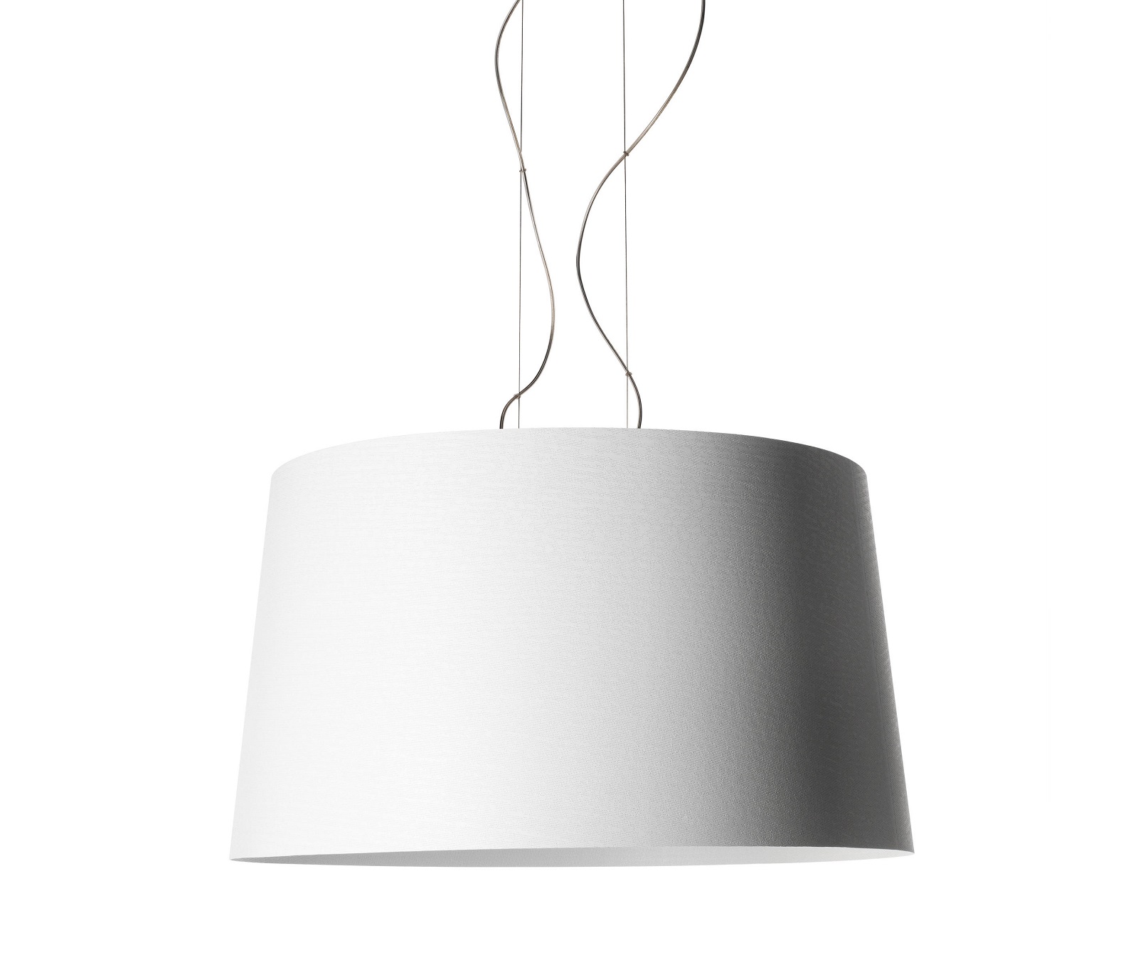 Weiße Twice as Twiggy Pendelleuchte von Foscarini mit kegelförmigem Lampenschirm und filigranen Aufhängungsdrähten.