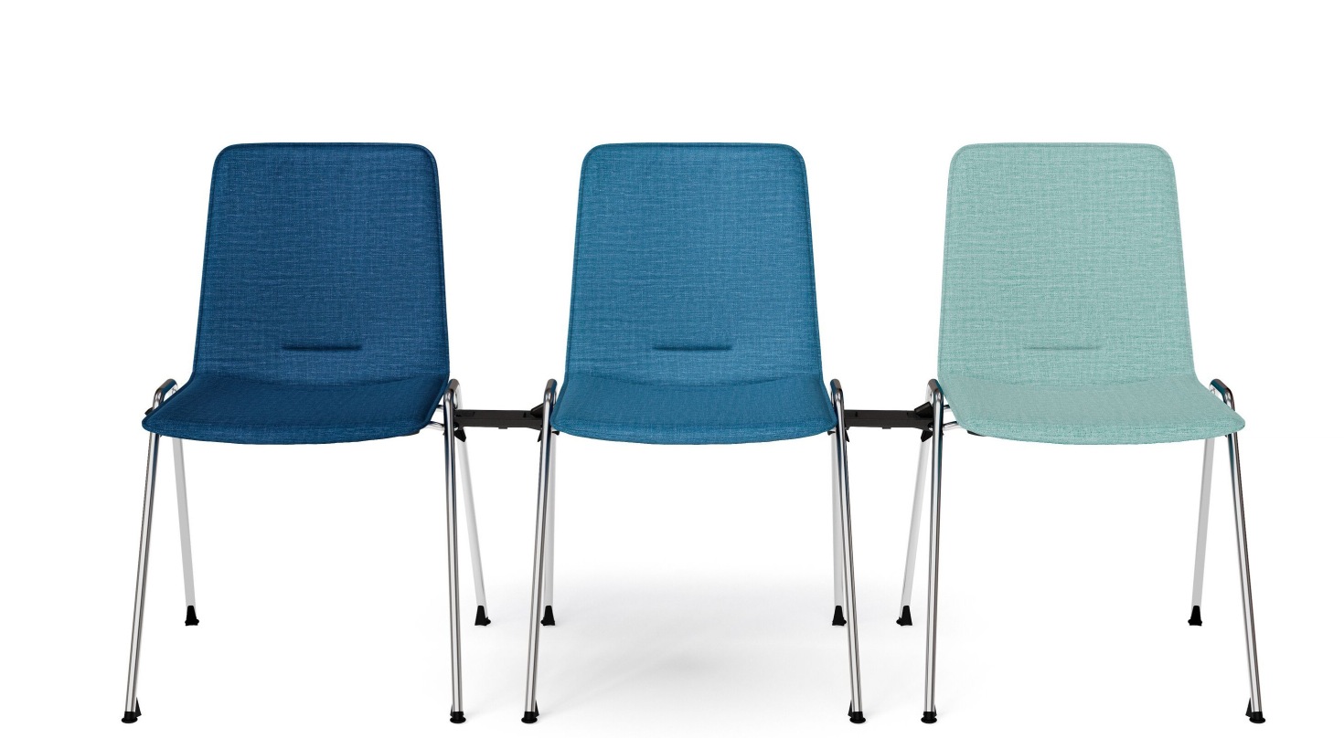 1650 Yunity Chair Stühle von Walter Knoll in Blau- und Türkistönen, modernes Design mit Chromgestell.