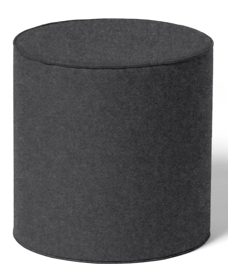 Moderner, zylinderförmiger Hocker in Anthrazit aus Filz, ideal als Sitzhocker oder Beistelltisch.