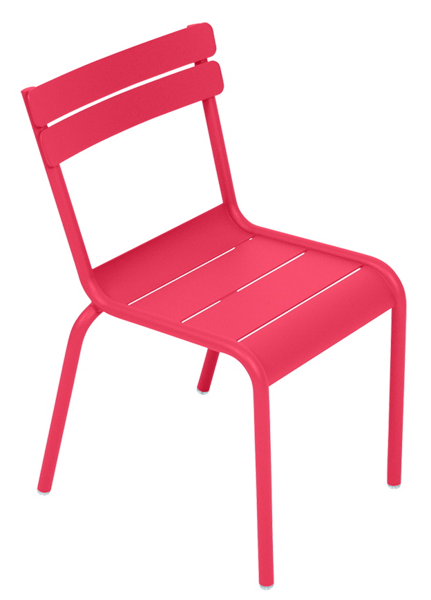 Pinker Luxembourg Kinderstuhl von Fermob für den Außenbereich, modernes Design mit Lattenmuster, robust und wetterfest.