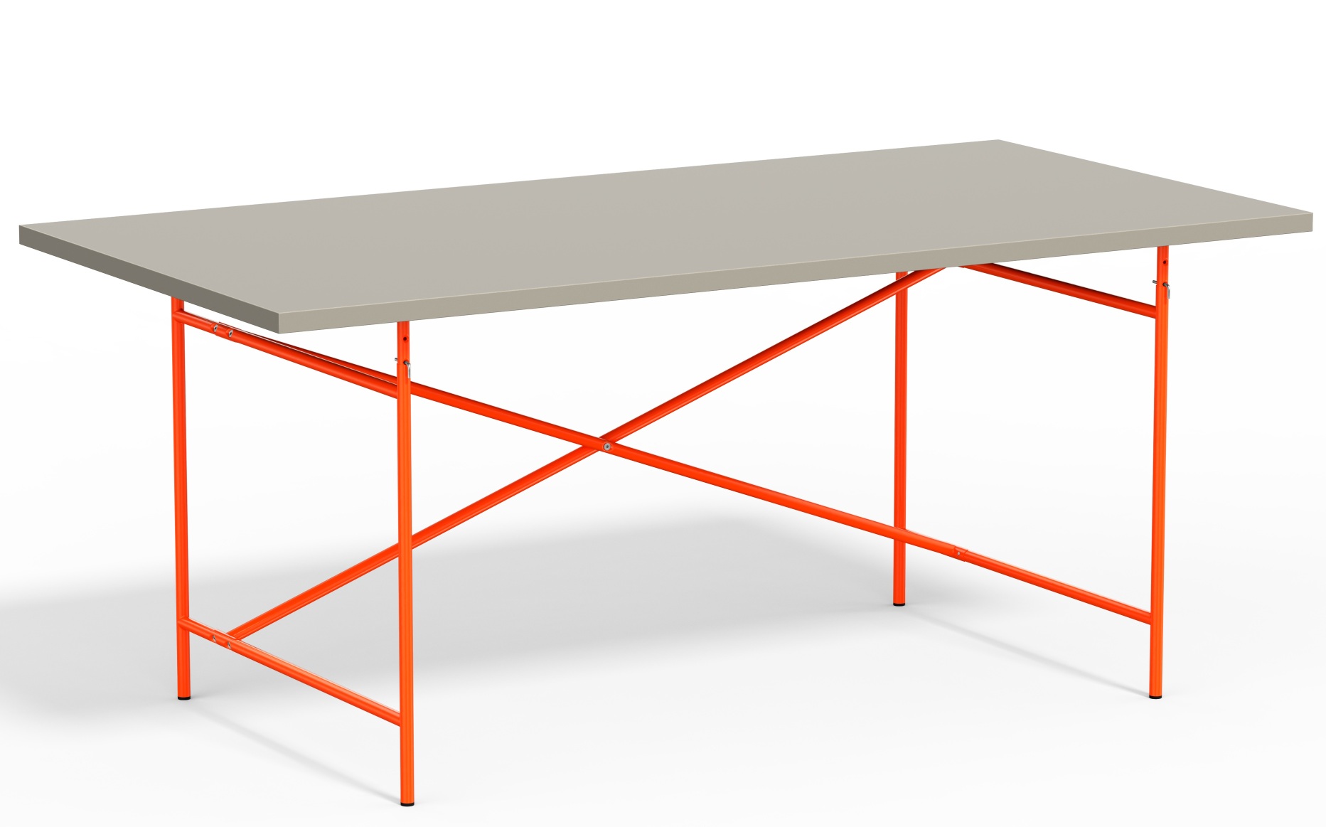 Eiermann Tisch 2 von Richard Lampert mit grauer Tischplatte und orangefarbenem Stahlgestell. Moderner Schreibtisch.