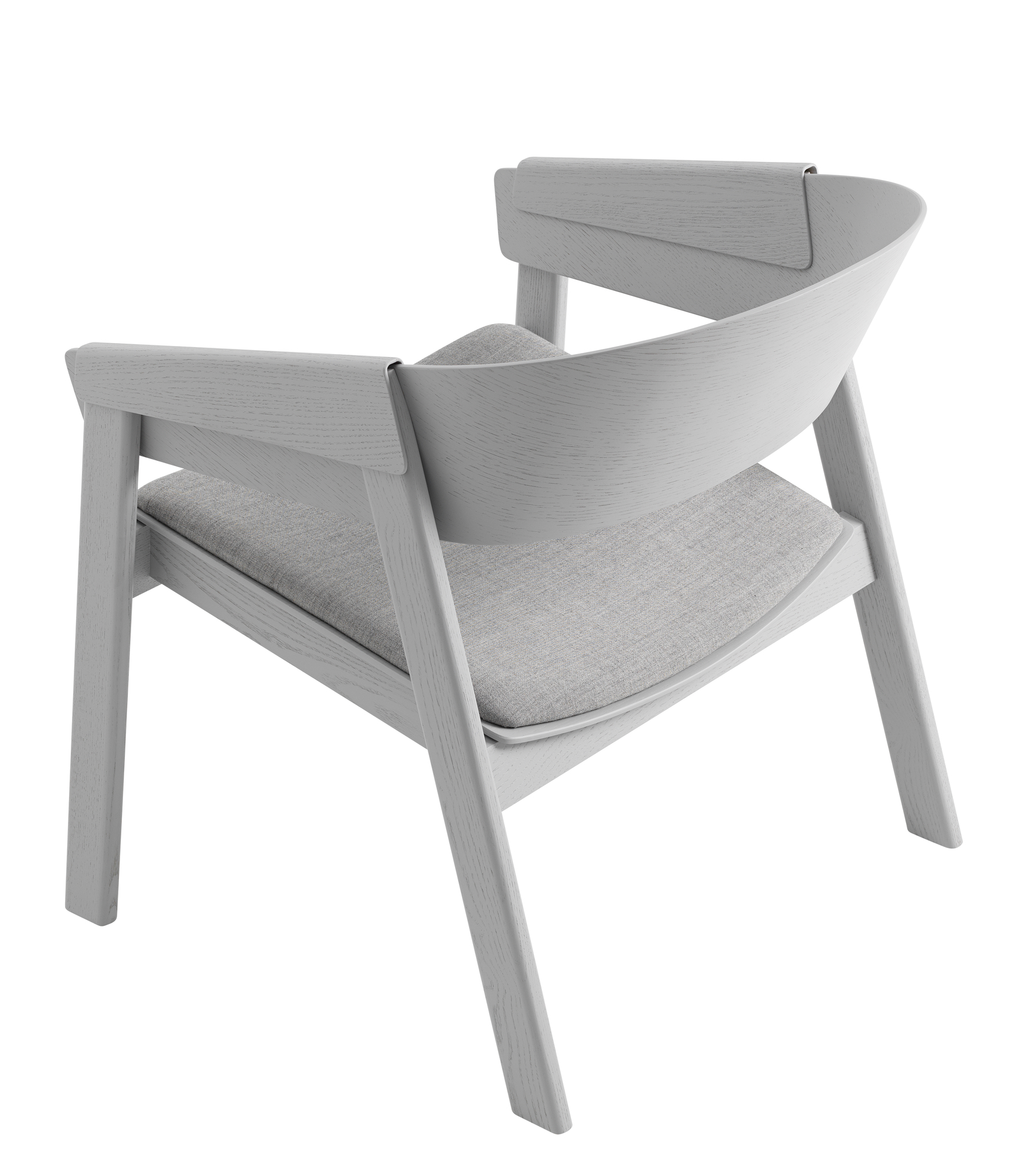 Muuto Cover Lounge Chair Stuhl in Grau, Holzstuhl mit Stoffbezug, modernes Design.