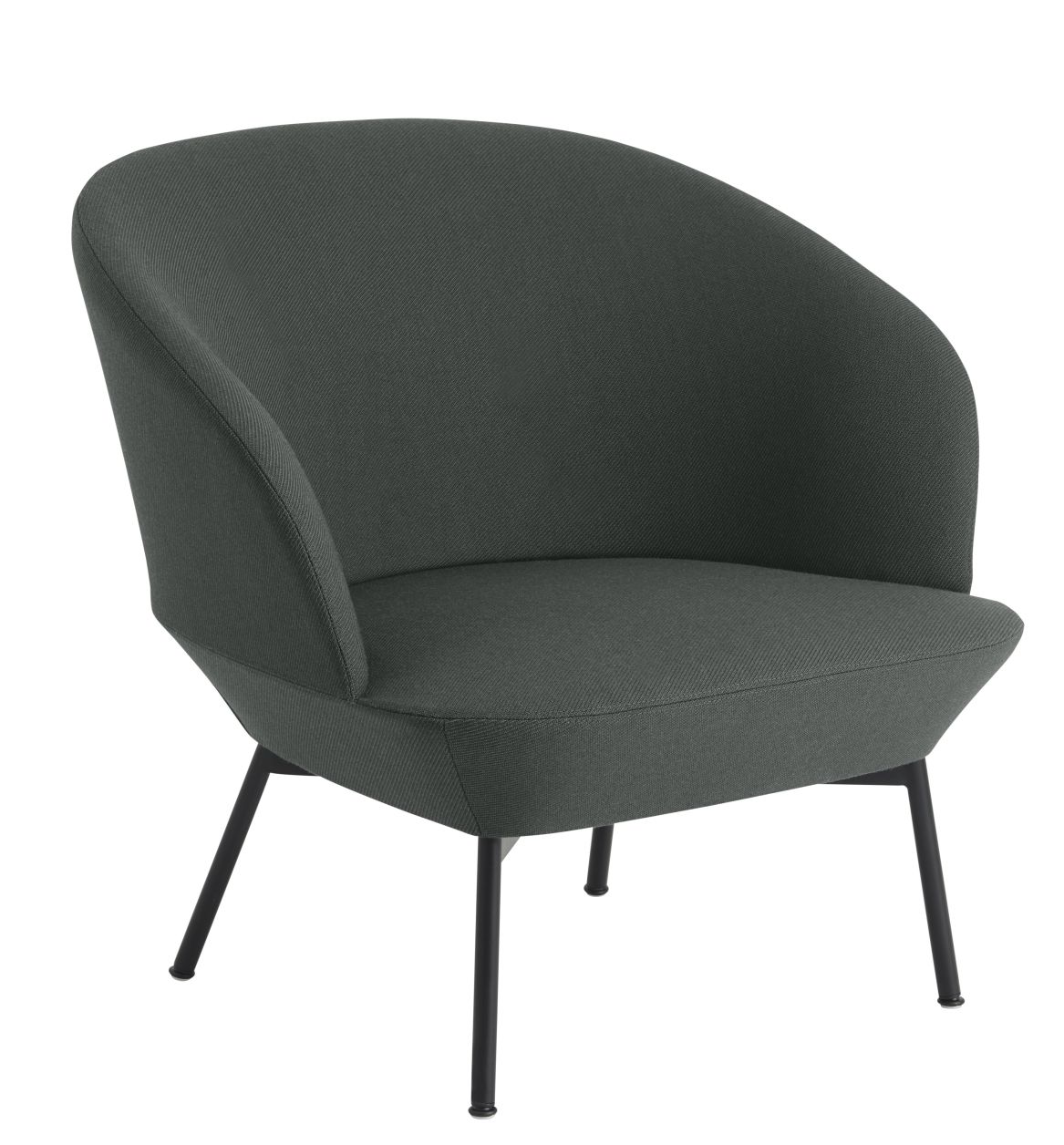 Grauer Oslo Sessel von Muuto mit Stoffbezug und schwarzen Metallbeinen im modernen Design.