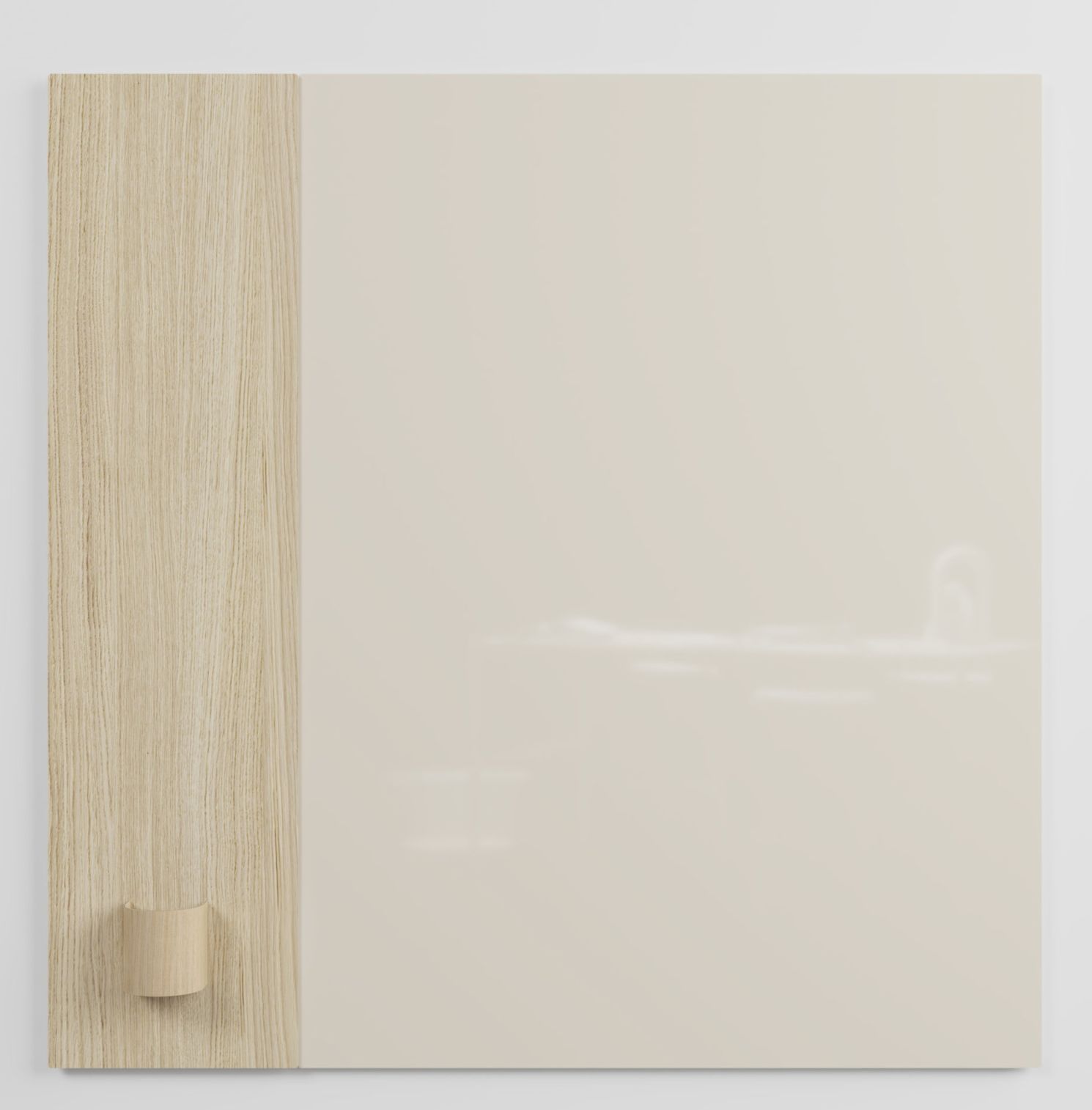 Chat Board Classic Crafted Wandtafel: Beige Glas Magnettafel mit hellem Holzrahmen und Stifthalter.