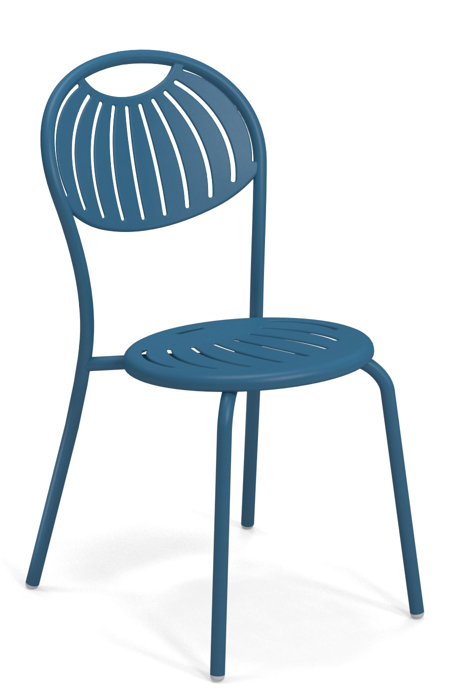 Blauer Coupole Stuhl von Emu für den Außenbereich, Design Gartenstuhl mit runder Sitzfläche.