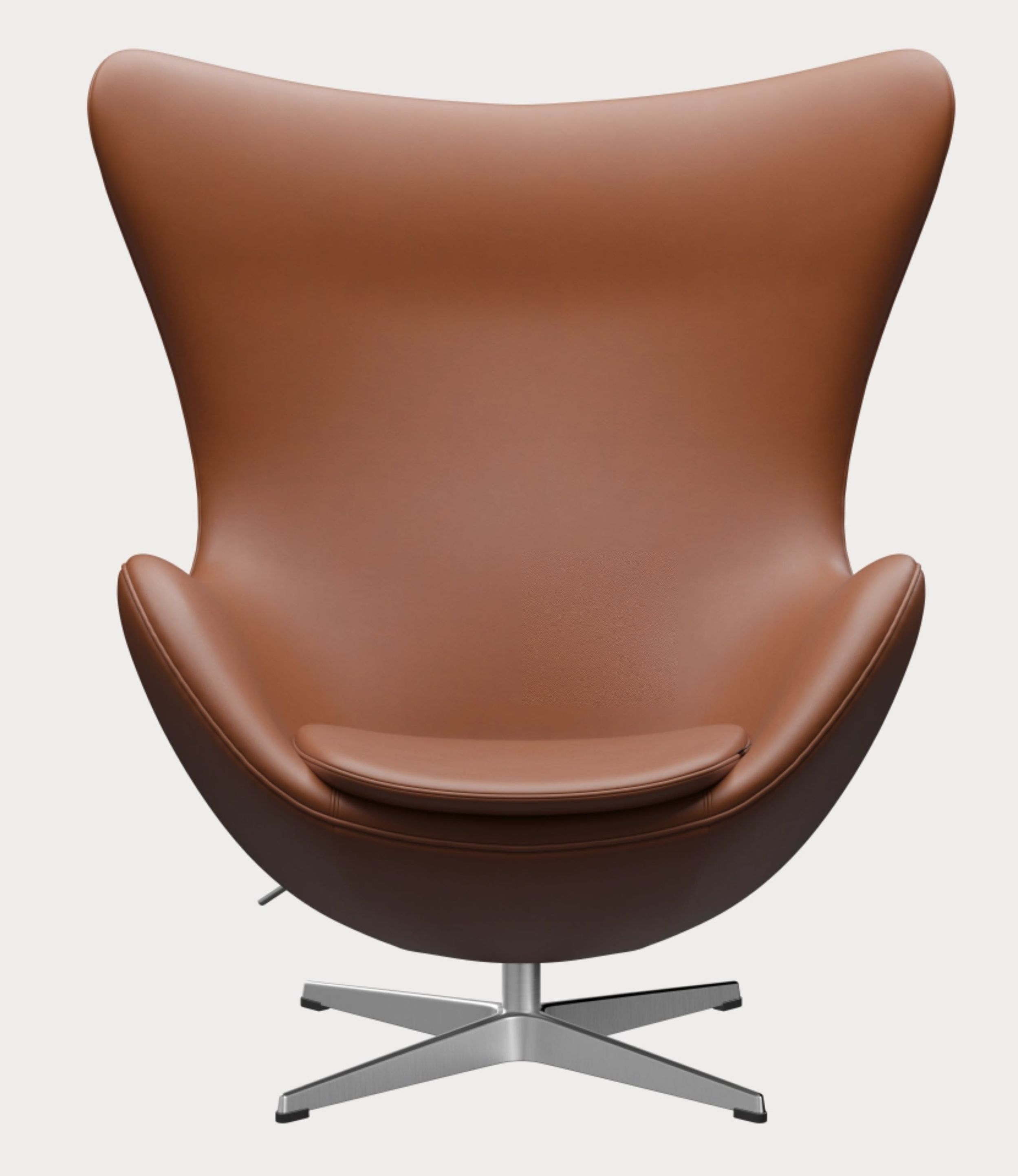 Brauner Egg Chair Sessel mit Lederbezug und silbernem Fußkreuz. Designklassiker von Fritz Hansen.