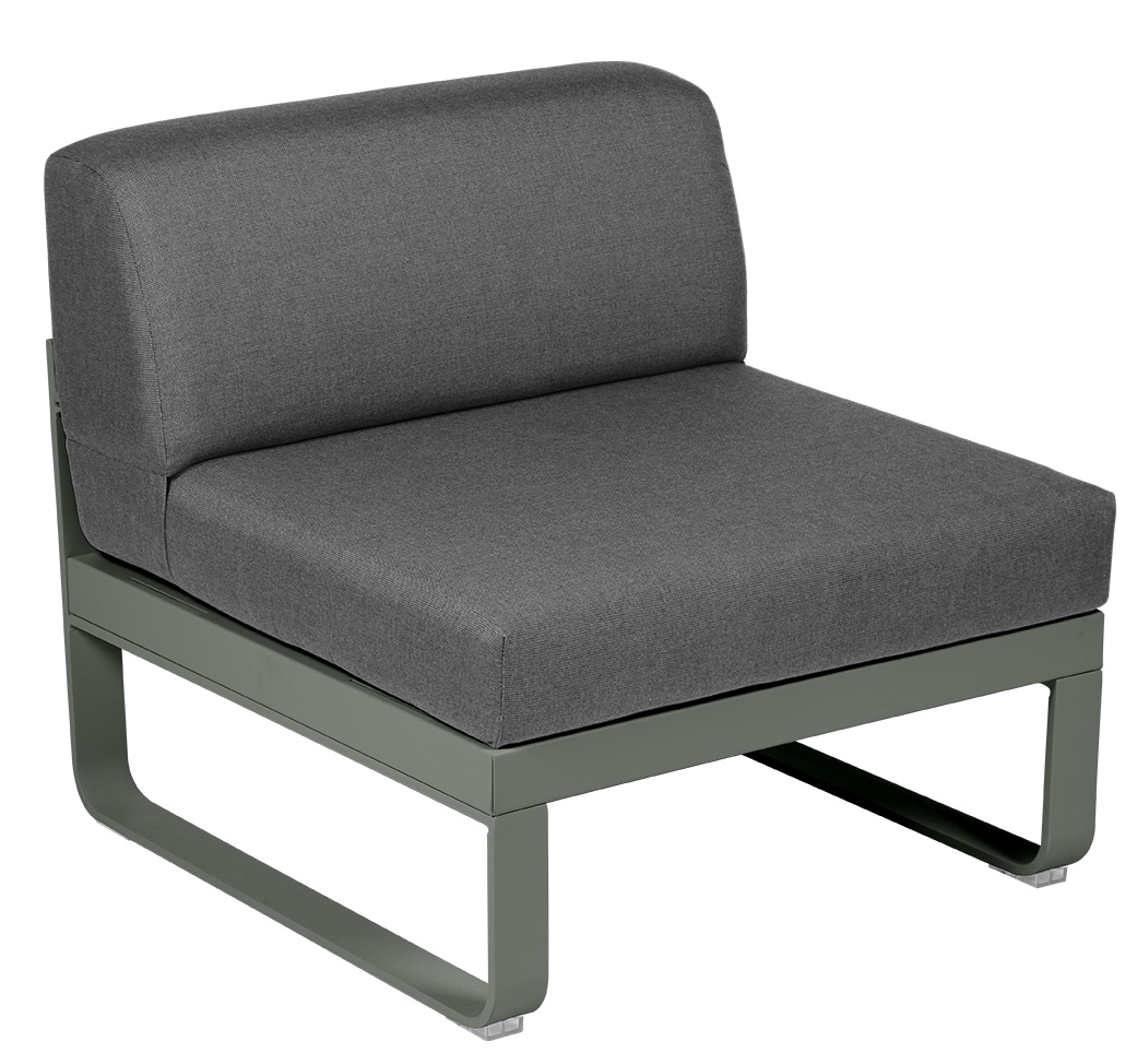 Bellevie Fermob Outdoor Sofa Mitte Modul 1-Sitzer in Grau, modernes Gartenmöbel für Terrasse und Balkon.