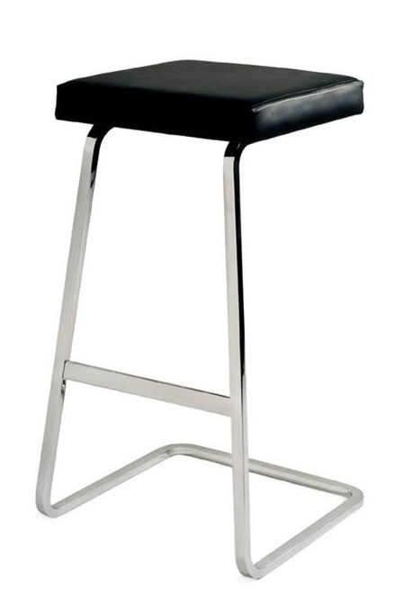 Four Seasons Barhocker von Knoll International mit schwarzem Sitzpolster und verchromtem Stahlgestell.