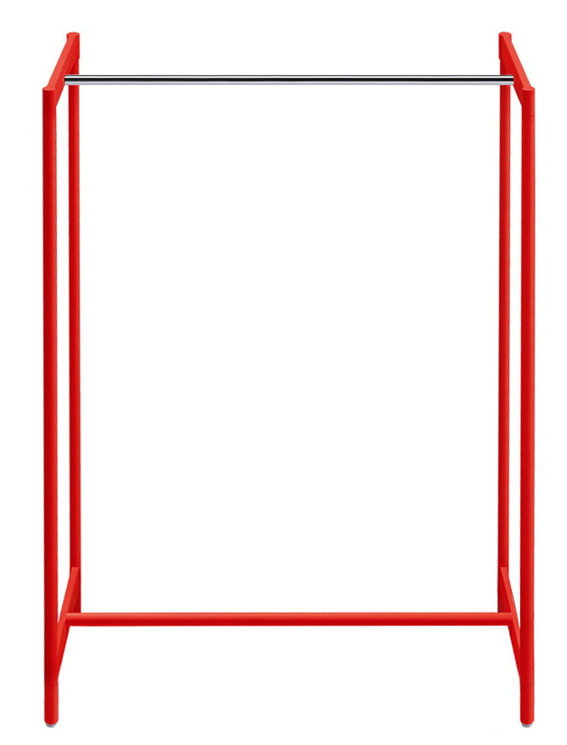 Roter Meeting Kleiderbügelständer von Rexite, minimalistisches Design mit verchromter Stange für Kleiderbügel.
