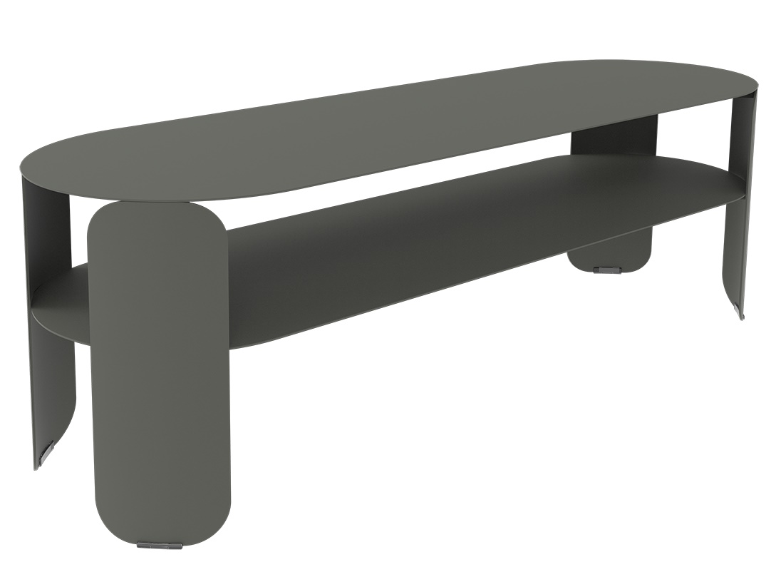 Bebop Low Table von Fermob, grauer Outdoor Tisch mit Ablage für Garten und Terrasse.
