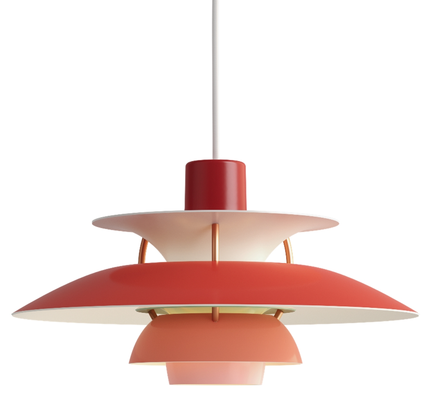 Rote PH 5 Mini Pendelleuchte von Louis Poulsen, modernes Design für Wohnzimmer und Esszimmer.