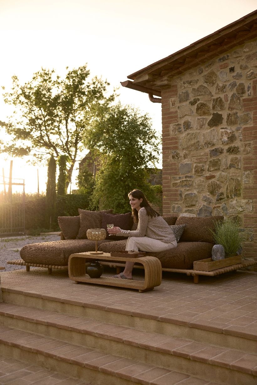 Sticks Platform-bank met chaise longue voor buiten van Cane-Line