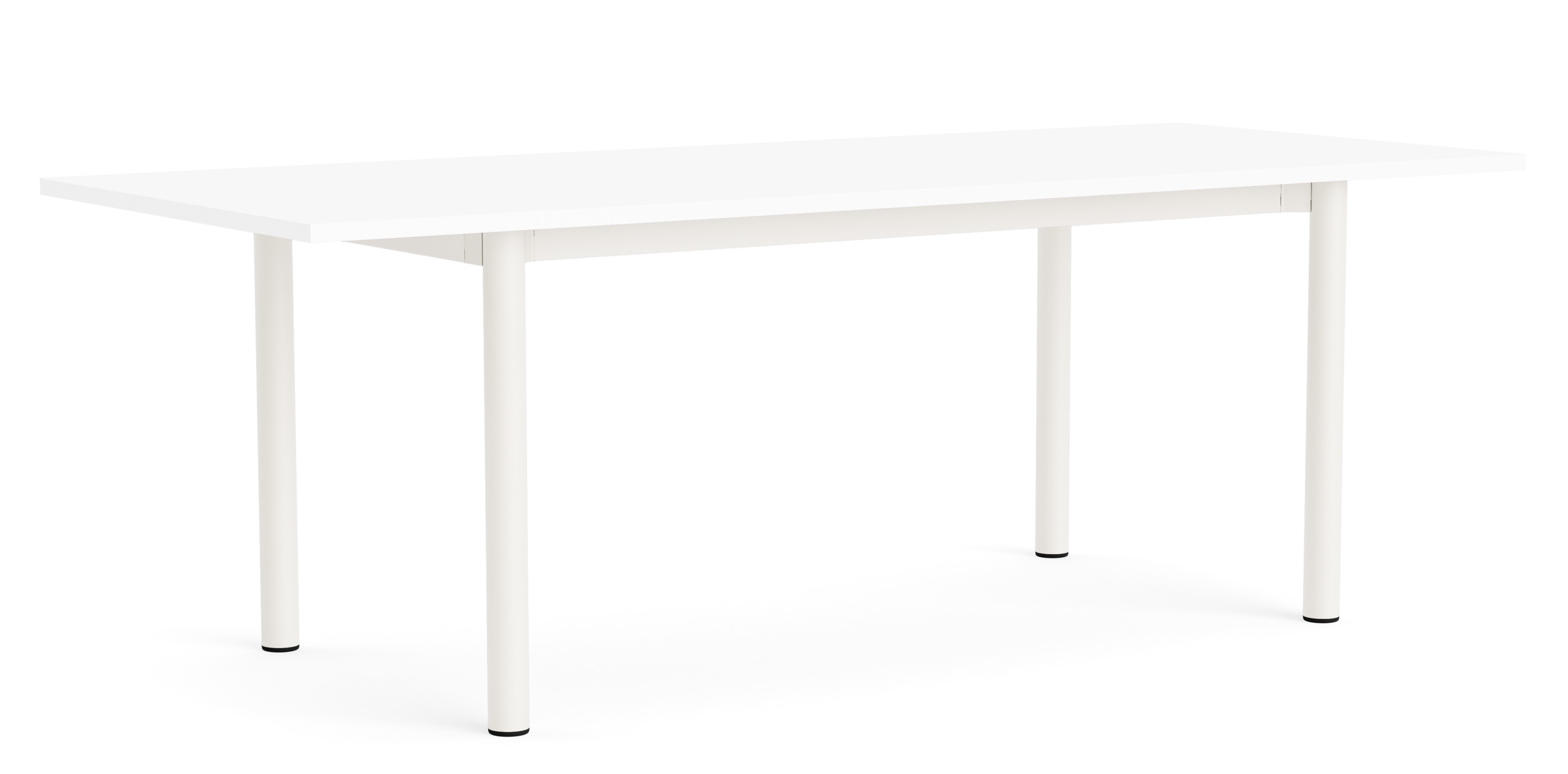 Weißer Annex Esstisch von Hay mit minimalistischem Design und runden Tischbeinen, freigestellt.