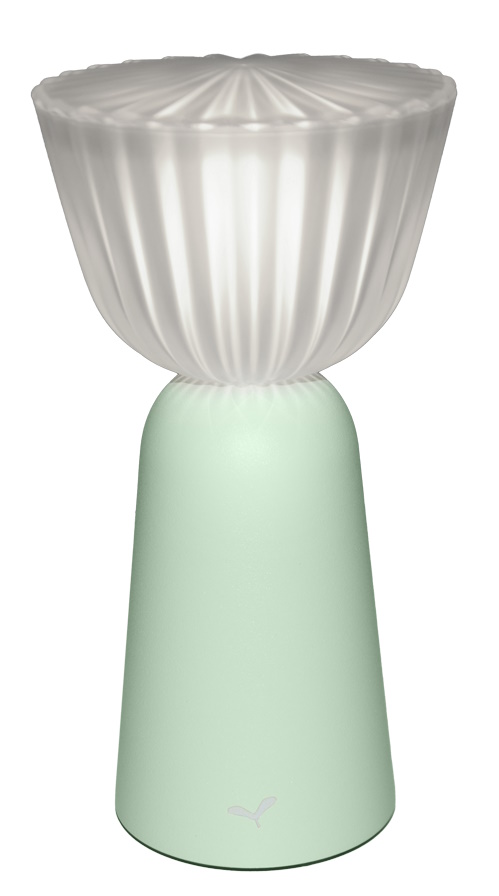 Swiing Akkuleuchte in Gletscherminze: Moderne Tischleuchte mit sanftem Licht und kabellosem Design.