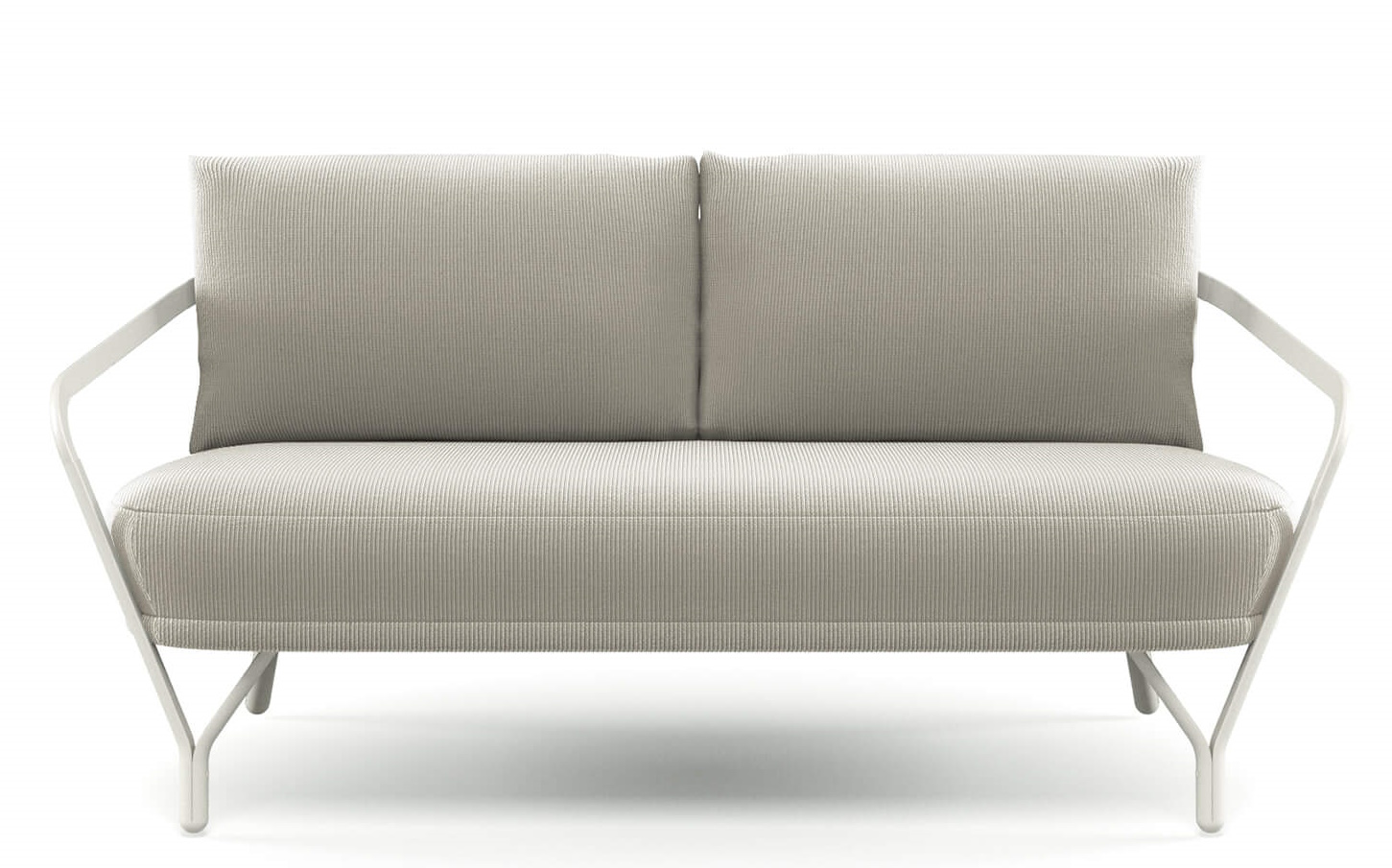 Angel 2-Sitzer Sofa von Emu für den Außenbereich, modernes Design mit weißem Metallgestell.