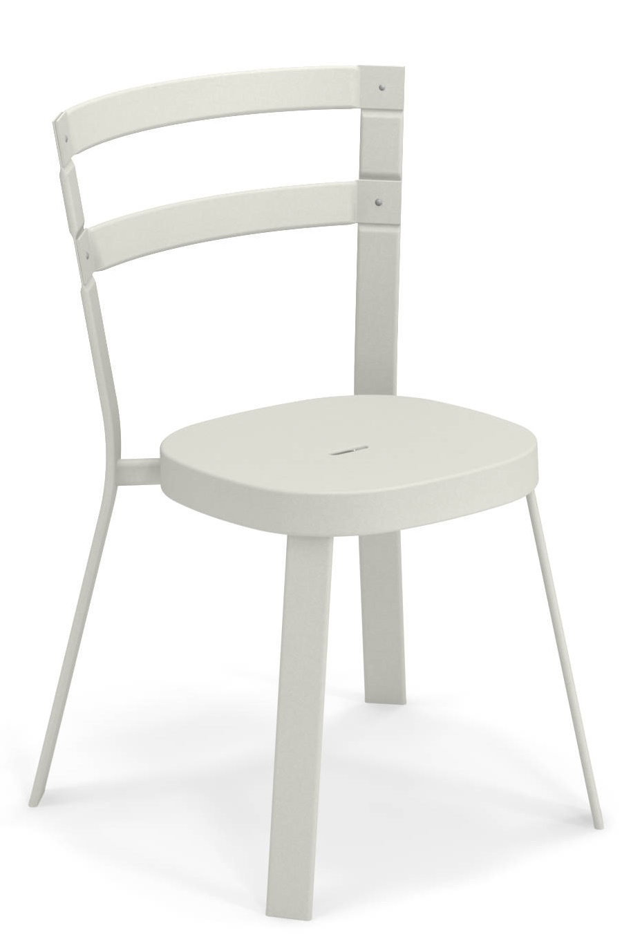 Emu Thor Chair Stuhl für den Außenbereich, hellgrau, mit runder Sitzfläche und gerader Rückenlehne.