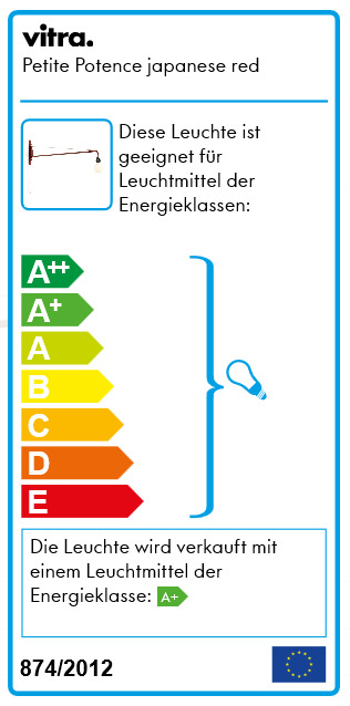 Energieeffizienzlabel der Vitra Petite Potence Wandleuchte in Japanese Red mit Energieklasse A+.