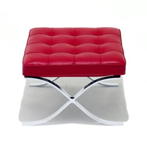 Roter Barcelona Hocker von Knoll International mit Lederbezug und verchromtem Stahlgestell.