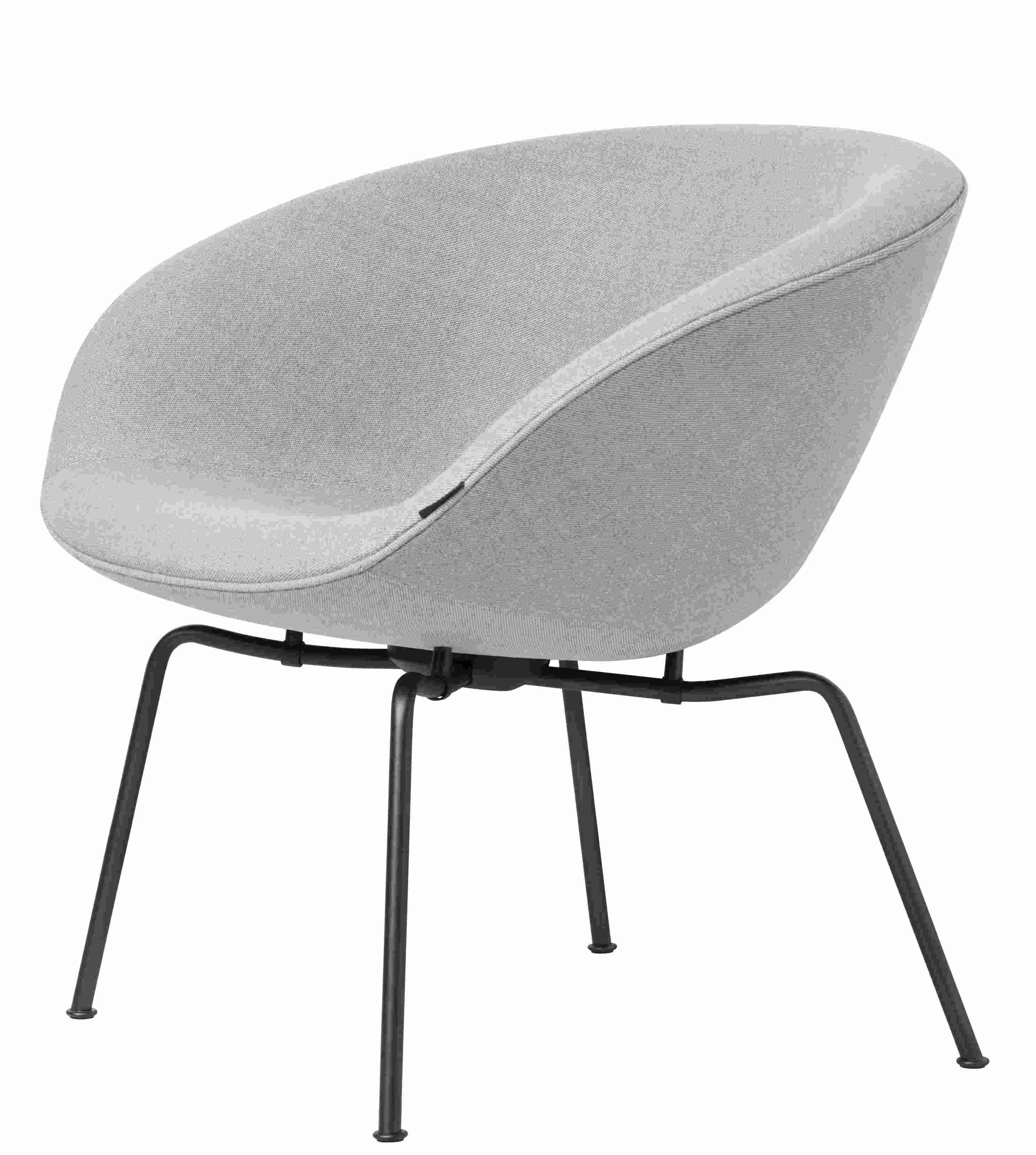 Grauer Fritz Hansen Pot Sessel mit schwarzem Metallgestell, moderner Loungesessel für Wohnzimmer und Büro.