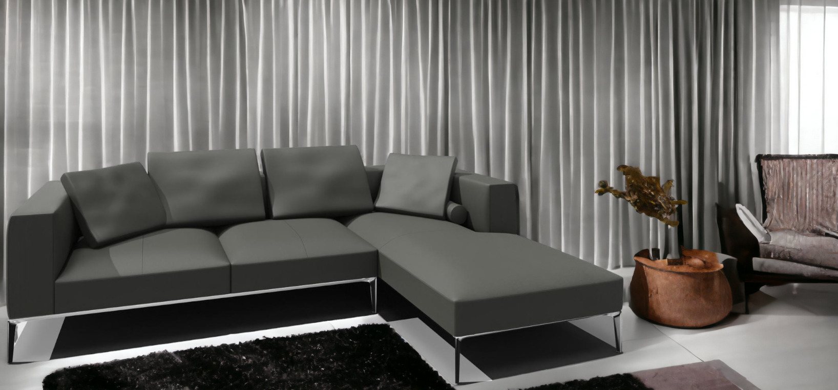 Jaan Living Sofa, 3-Sitzer mit Chaiselongue in Grau, modernes Wohnzimmer Sofa mit Kissen.
