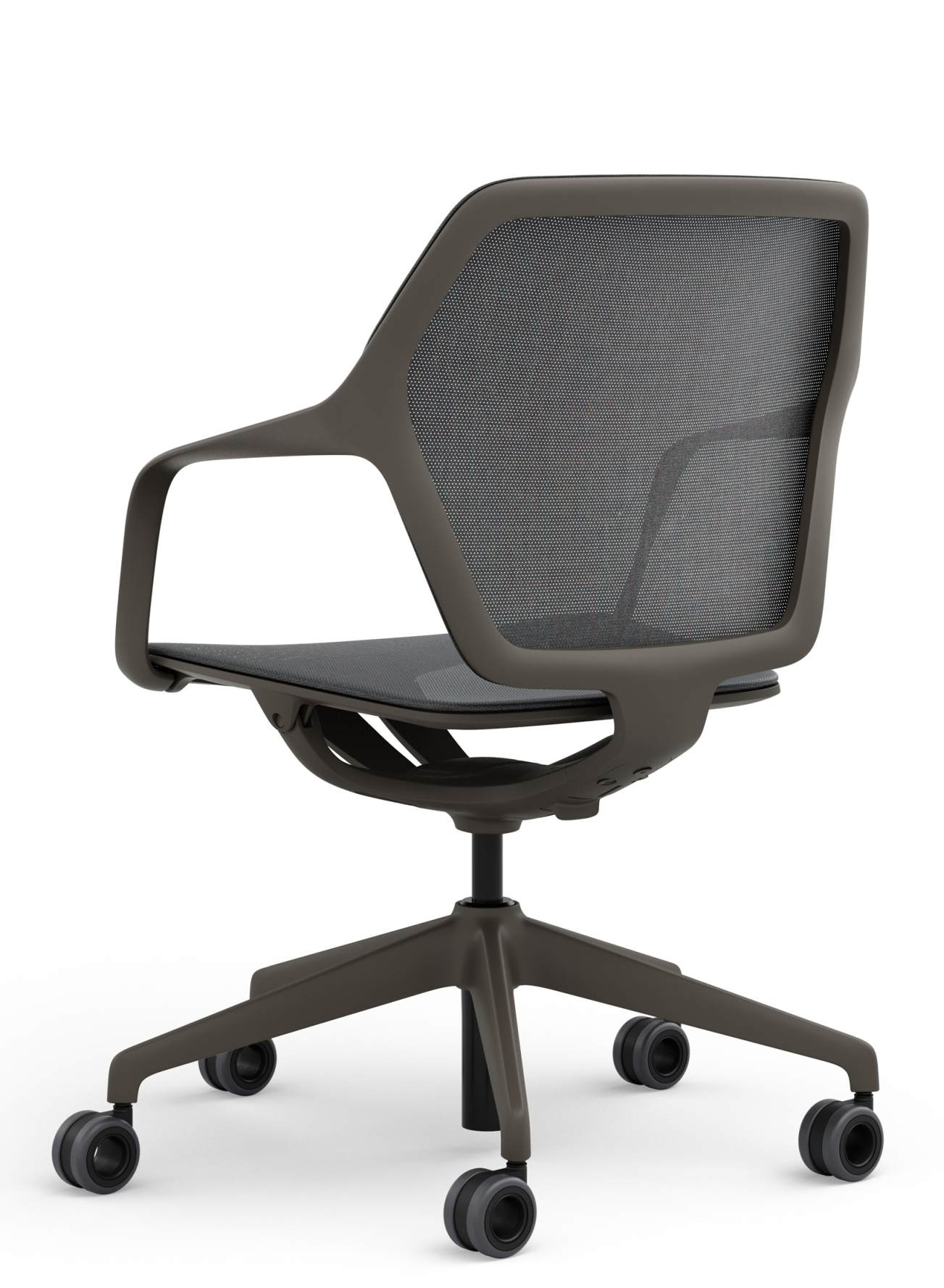 Ray Work 9220 Bürodrehstuhl von Brunner mit Armlehnen und Netzrückenlehne, Ansicht von hinten.