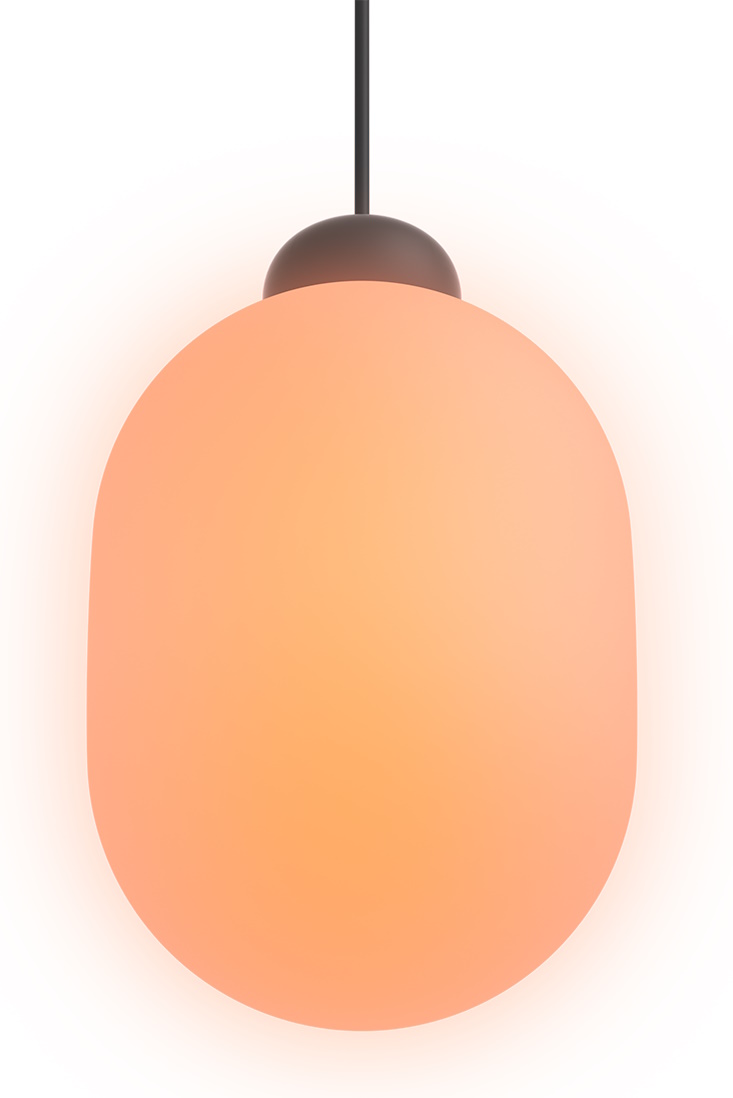 Nahaufnahme der leuchtenden Sun Pendelleuchte in Grau, modernes Design für Wohnzimmer und Esszimmer.