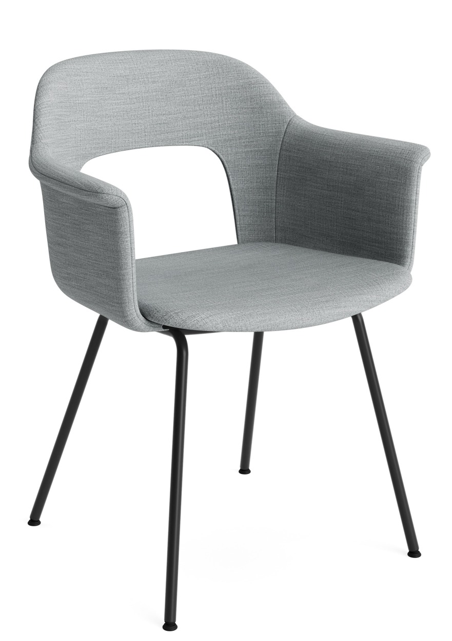 Layout Armchair 214 von Hay: Moderner Armlehnstuhl in Grau mit schwarzem Metallgestell für Esszimmer und Wohnbereich.