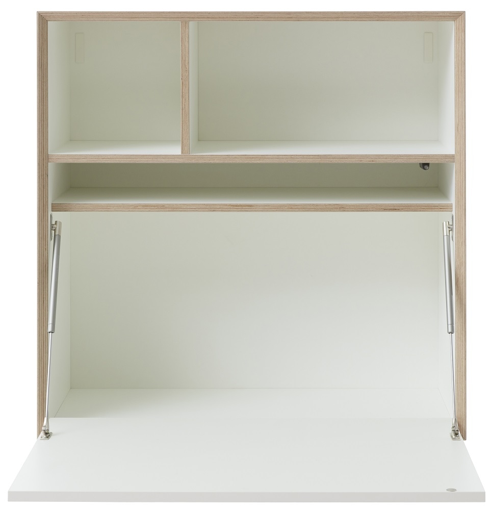 Vertiko Ply Five Wandsekretär von Müller Möbelwerkstätten, geöffnet, mit Regalfächern, ideal für kleine Arbeitsbereiche.
