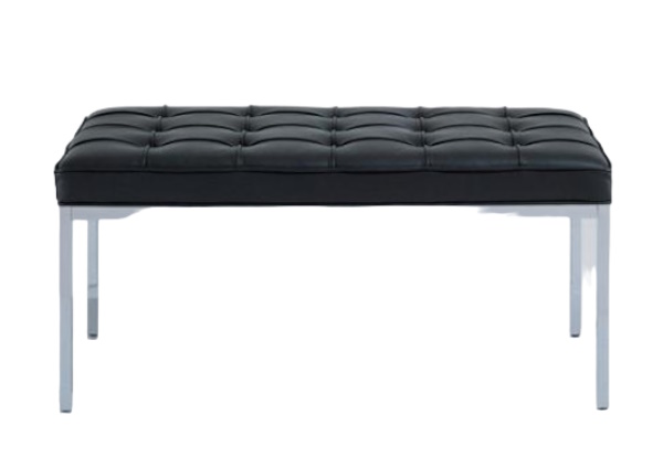 Florence Bank von Knoll International mit schwarzem Leder und Chromgestell. Moderne Sitzbank.