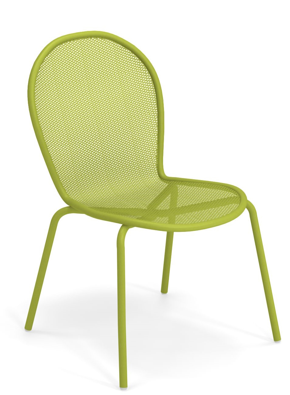 Grüner Ronda Stuhl von Emu für den Außenbereich, Metallstuhl mit Netzstruktur, modernes Gartenmöbel Design.