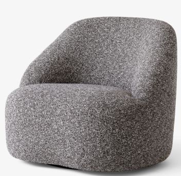Grauer Margas Sessel von AndTradition mit Bouclé-Bezug, moderner Loungesessel für Wohnzimmer und stilvolle Entspannung.