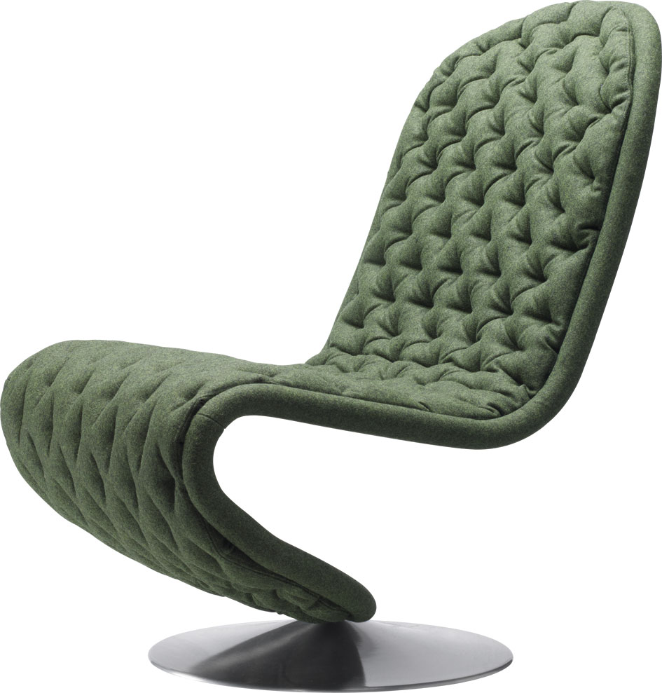 Grüner Verpan System 1-2-3 Lounge Sessel mit rundem Fuß und gesteppter Polsterung.
