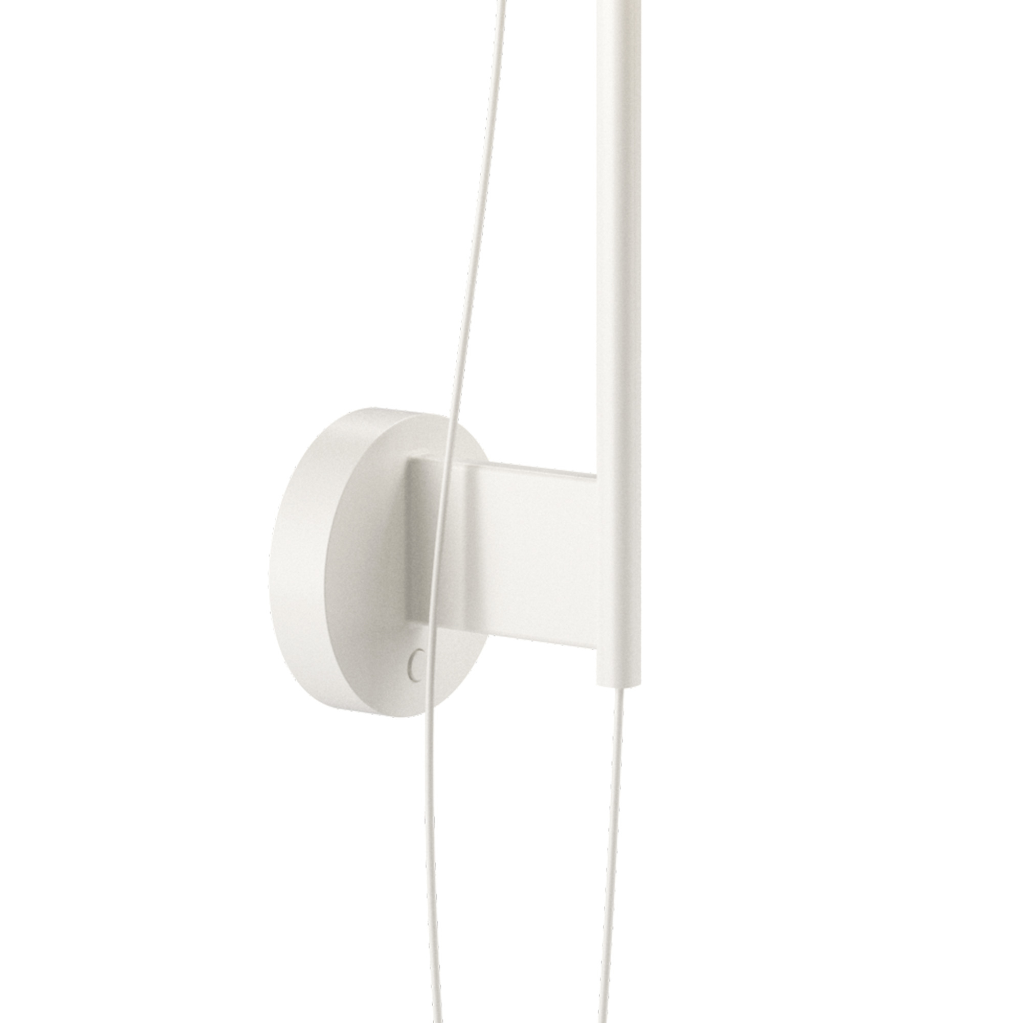 Nahaufnahme der weißen Yuh LED Wandleuchte von Louis Poulsen, modernes Design für Schlafzimmer und Wohnzimmer.
