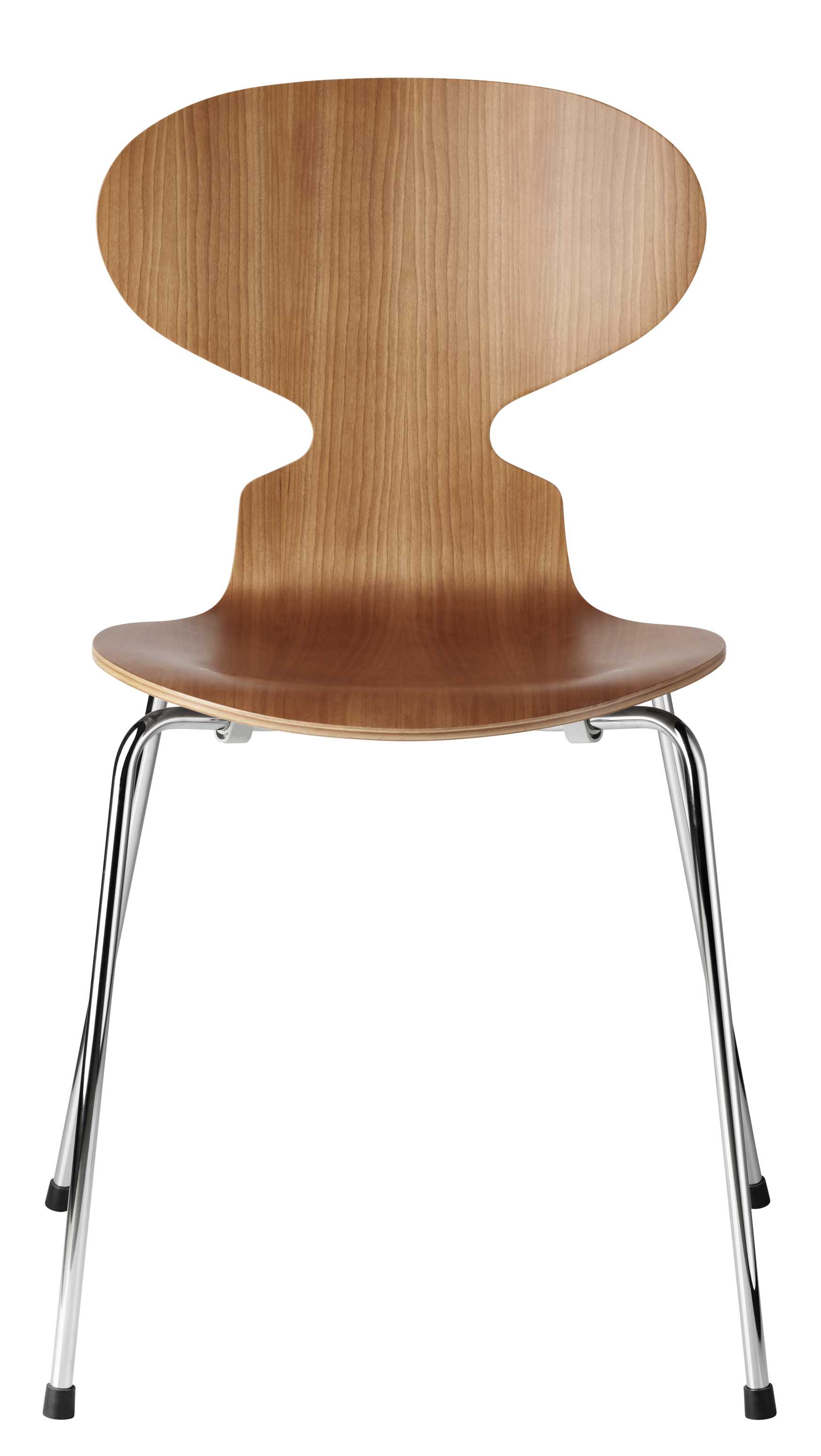 Die Ameise Stuhl von Fritz Hansen mit 4-Bein-Gestell aus Chrom und Sitzschale aus Holz.