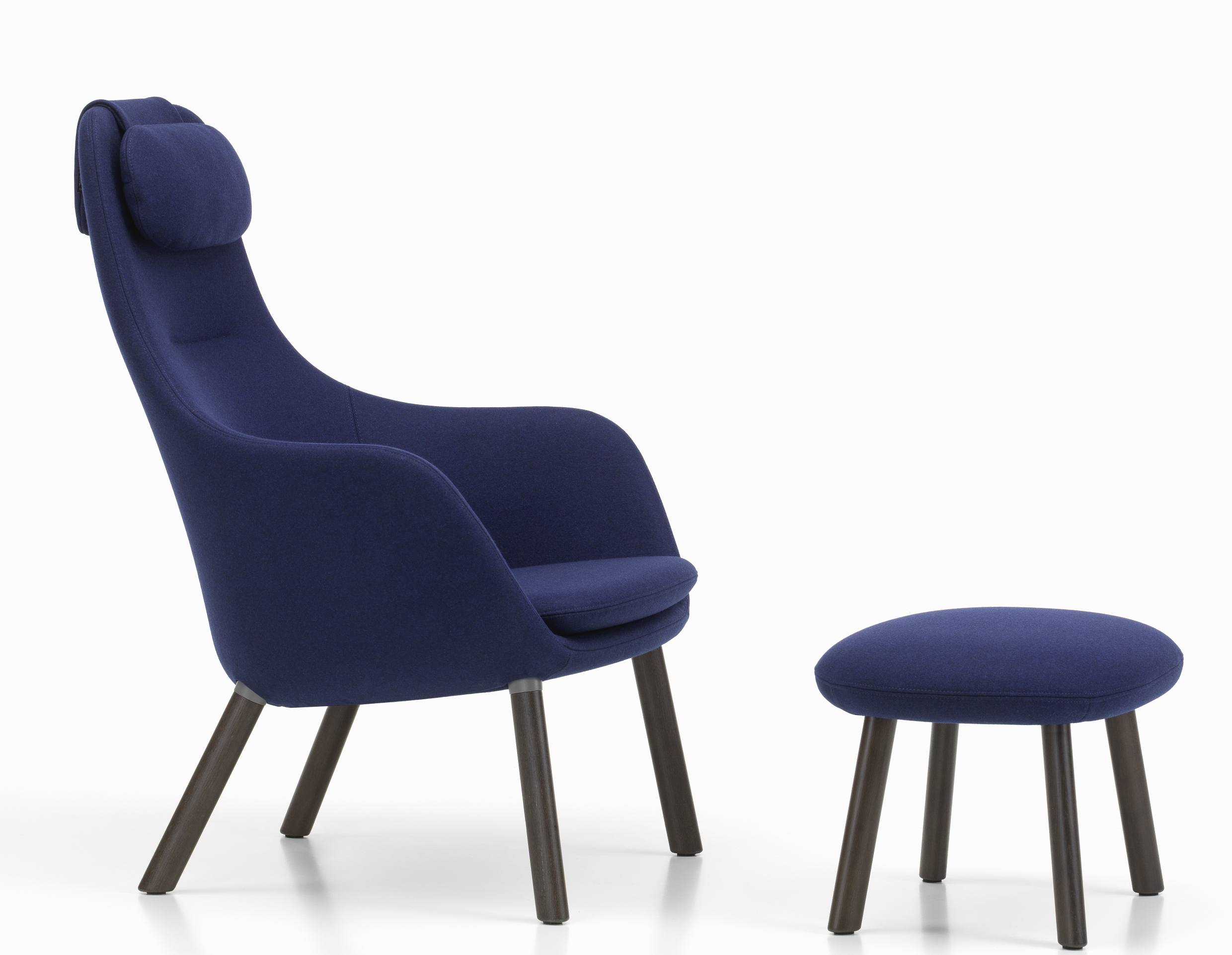 Blauer Hal Lounge Chair Sessel von Vitra mit Ottoman Hocker für entspanntes Sitzen und Wohnen.